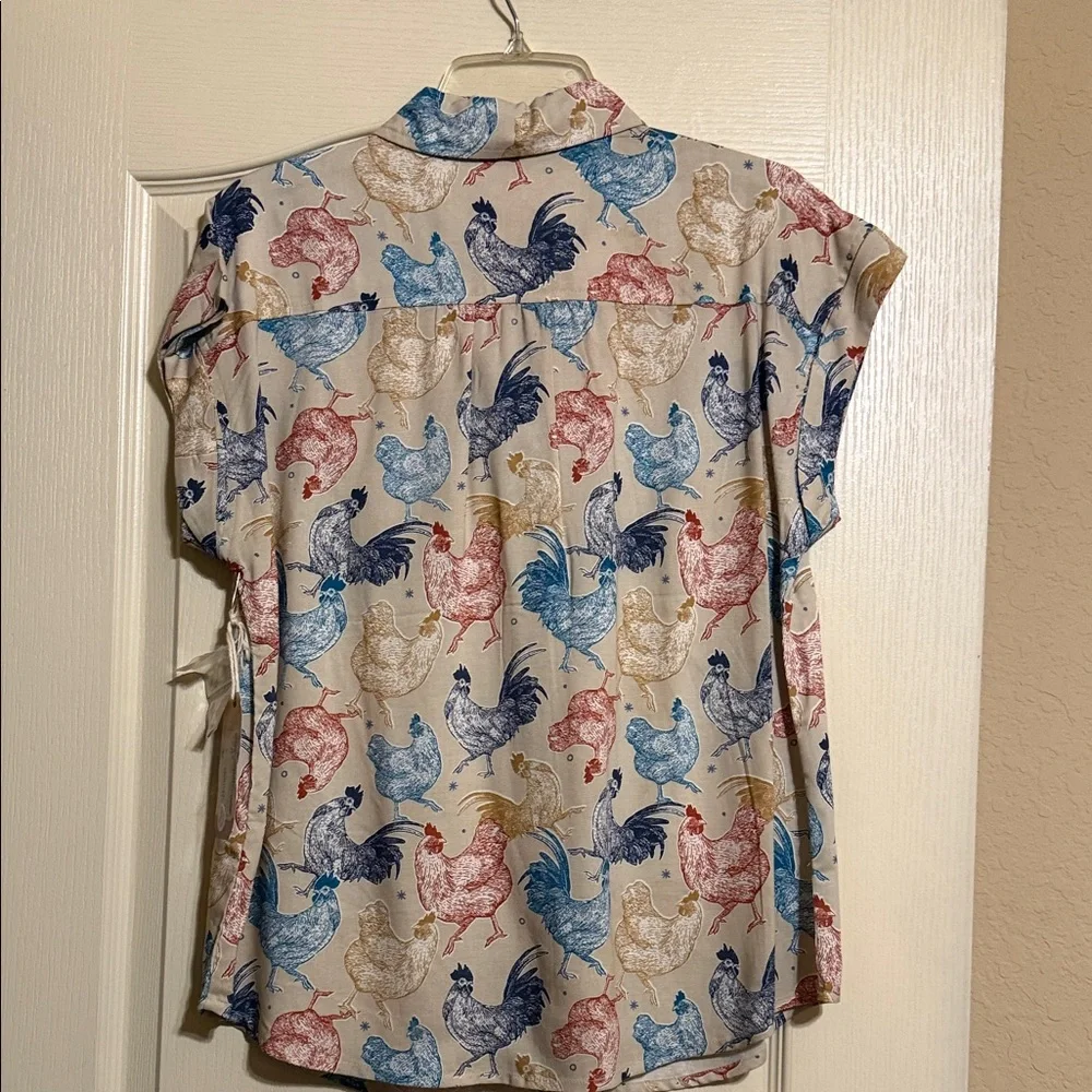 Rye Cream Button-Down Shirt with Red, Blue & Gold Rooster Print - Picture 3 of 3